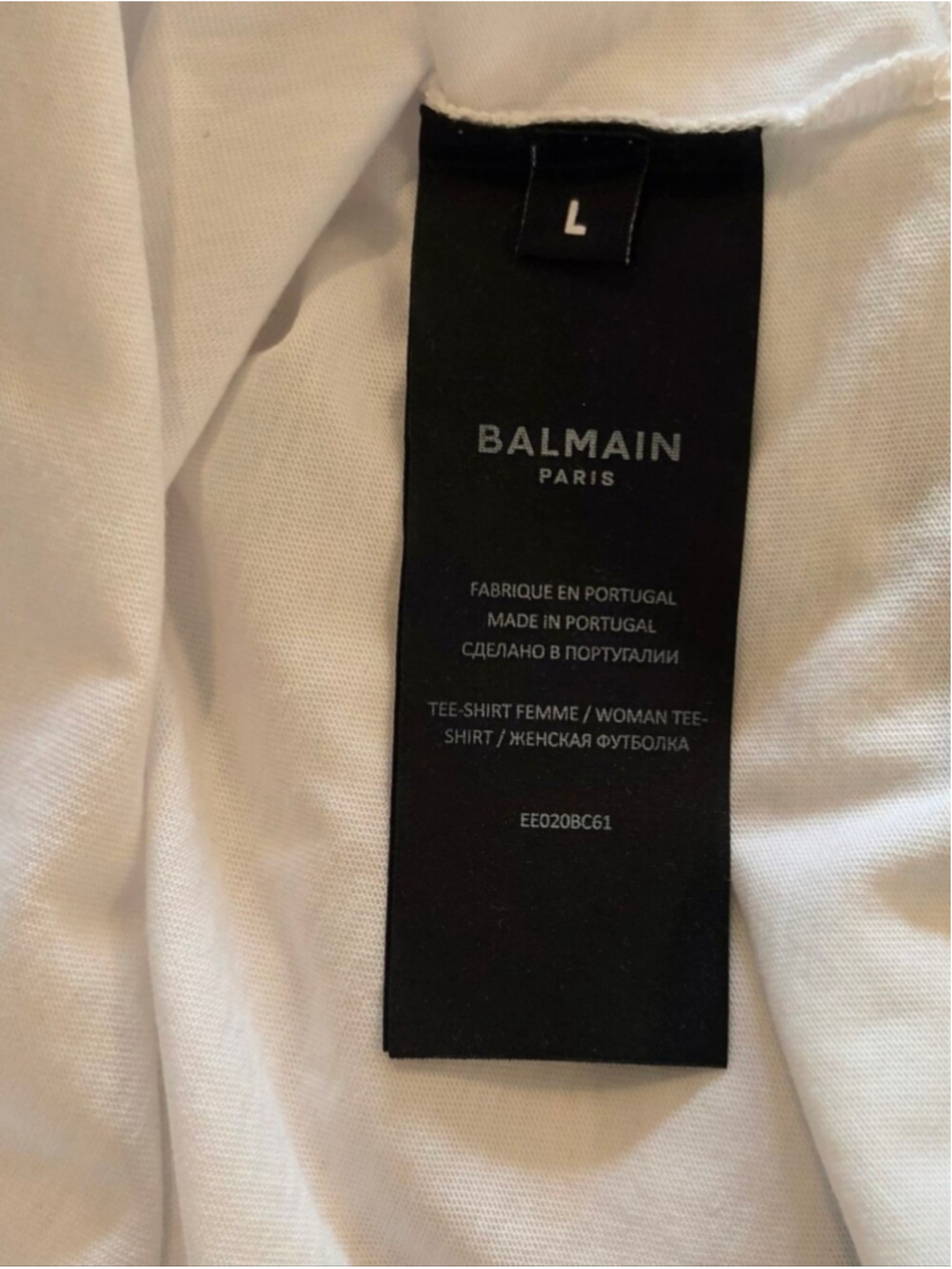 $495 BALMAIN Laminated Logo Cotton Crop T-Shirt Large - Picture 13 of 13